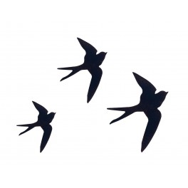 SIGNES GRIMALT Déco Murale métal : Set 3 hirondelles noires différentes, Placement libre, Hauteur 24 cm (Grande)