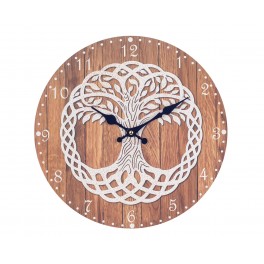 Horloge MDF Arbre de Vie Circulaire, Tons Bois Naturel, Diamètre 34 cm