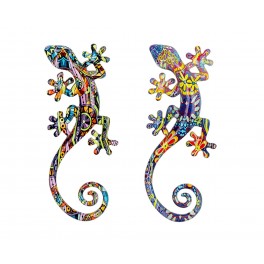 Déco Gecko Mural : Set 2 lézards Multicolores, H 20 cm
