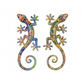 Déco Gecko Mural : Set 2 lézards Multicolores, H 20 cm