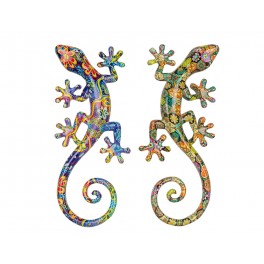 Set 2 Geckos en Résine, Déco murale ou à poser, Mod Tropik, H 20,5 cm