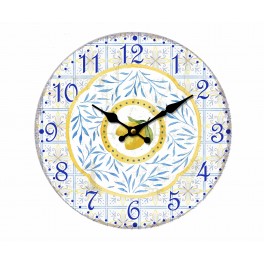 Horloge Murale Bois MDF : Citrons de Provence, Diamètre 34 cm