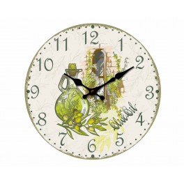 Horloge Murale Bois MDF : Huile d'olive, Diamètre 34 cm