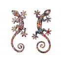 Set 2 Geckos en Résine, Déco murale ou à poser, Modèle Tropik, H 16 cm