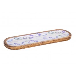 Plateau de Service en Bois de Manguier, Motif Lavande Florale Longueur 45 cm