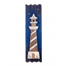 Déco Murale Bord de Mer : Phare Rouge et Cercle en Bois, Diam 30 cm