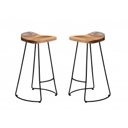 SIGNES GRIMALT Set 2 Tabourets et Chaises de Bar en Bois de manguier et piétement métal, Bois Massif, et Hauteur 80 cm