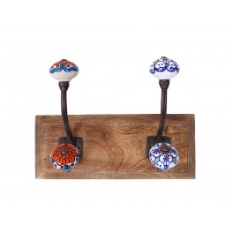 SIGNES GRIMALT Patère murale et Portemanteaux Quatre Pommeaux, Rouge, Bleu, Orange, Modèle Bohème Chic, L 26 cm