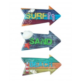 Set 3 magnets Frigo : Flèches Direction Sand, Beach and Surf, L 7,50 cm