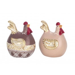 SIGNES GRIMALT Set Poule et Coq en résine, Design Rond et ludique, Collection Paulette, 10 x 8,5 x 7 cm