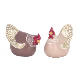 SIGNES GRIMALT Set Poule et Coq en résine au Plumage stylisé, Collection Paulette, Design Rond et ludique, 12 x 5,5 x 7 cm