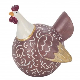 SIGNES GRIMALT Set 2 Poules Fantaisies en résine, Couleurs et Motifs rétros, résine et métal, Hauteur 10,5 cm