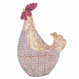 SIGNES GRIMALT Coq Fantaisie en résine, Couleurs et Motifs rétros, résine et métal, Collection Paulette, h 20 cm
