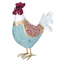 SIGNES GRIMALT Coq en résine, Couleurs et Motifs rétros, résine et métal, Collection Authentik, Hauteur 21 cm