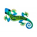 Gecko Mural Bleu, Métal et Verre, Modèle Saphir, H 36 cm