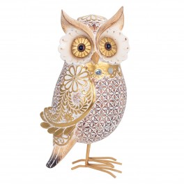 SIGNES GRIMALT Grand Hibou décoratif en résine, Motif Allover et Couleur dorée blanchie, résine et métal, Hauteur 23 cm