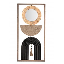 SIGNES GRIMALT Déco murale : Formes géométiques, Fibres naturelles et Miroir Soleil, Hauteur 70 cm
