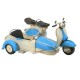 SIGNES GRIMALT Side Car Bleu et Blanc avec Scooter, Miniature métal en Laiton, Finition Mat, Longueur 32 cm