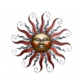 SIGNES GRIMALT Soleil mural stylisé en métal Rouge et Argent,Collection Sole Terra, Diamètre 49 cm