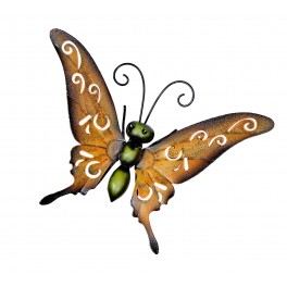 Grand Papillon Mural Orange en Métal, Maison ou Jardin, Longueur 28,5 cm