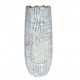 Vase Contemporain en céramique, modèle décoratif Design, Blanc et doré, Hauteur 33 cm