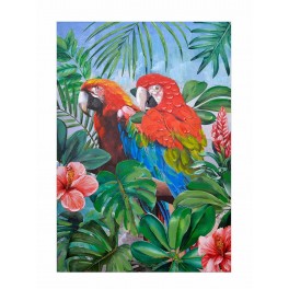 SIGNES GRIMALT Tableau Peinture : Deux perroquets et Feuillage tropical, Hauteur 100 cm