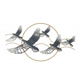 SIGNES GRIMALT Décoration murale métal : Vol d'oiseaux gris et Soleil stylisé, Longueur 90 cm
