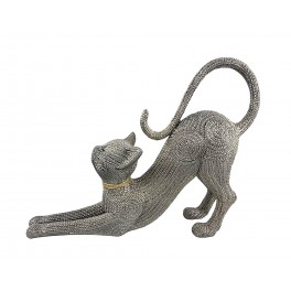 SIGNES GRIMALT Figurine XL Chat argenté, Collection CANNAGE, Longueur 30 cm