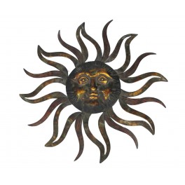 SIGNES GRIMALT Soleil mural stylisé en métal ajouré, Modèle Noir et Doré, Collection Sole Terra, Diam 90 cm