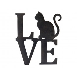 Déco murale métal : Chat assis et Lettrage LOVE, Hauteur 41 cm