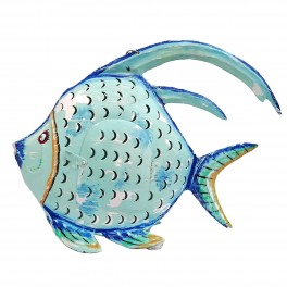 SIGNES GRIMALT Poisson Lanterne décoratif avec Porte Bougie, Composition 100% métal intérieur extérieur, Bleu, Longueur 30 cm