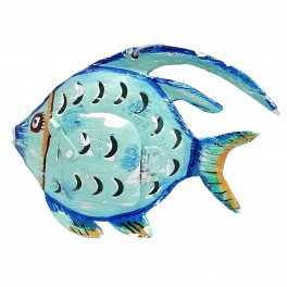SIGNES GRIMALT Poisson Lanterne décoratif avec Porte Bougie, Composition 100% métal intérieur extérieur, Bleu, Longueur 19 cm