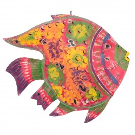 SIGNES GRIMALT Poisson Lanterne décoratif avec Porte Bougie à Suspendre, 100% métal intérieur extérieur, Rose, Longueur 65 cm