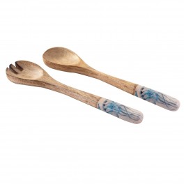 SIGNES GRIMALT Set 2 couverts de service bois de manguier, Thème Corail et fonds marins, hauteur 33 cm
