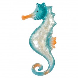SIGNES GRIMALT Hippocampe bleu en métal, effet nacré et couleur blanc opalin, 100% métal et hauteur 40 cm