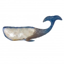 SIGNES GRIMALT Grande Baleine murale en métal, Bleu et effet nacré, Longueur 45 cm
