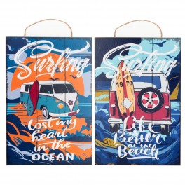 SIGNES GRIMALT Set 2 décos murales, Surfing, van combi vintage et illustrations graphiques et colorées, bois MDF, 30 x 20 cm