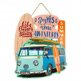 SIGNES GRIMALT Déco murale à suspendre Summer, Beach adventure et planches de surf en van combi Bleu et orange, hauteur 43 cm