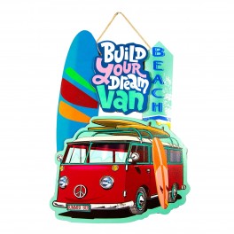 SIGNES GRIMALT Déco murale à suspendre Summer, Beach adventure et planches de surf en van combi Bleu et rouge, hauteur 46 cm