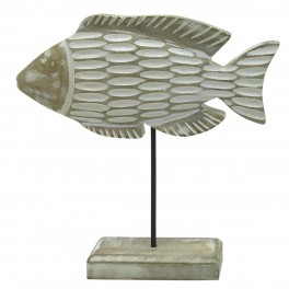 SIGNES GRIMALT Poisson Exotique sur Socle, Bois et métal, Beige céruse blanchie, Longueur 25 x 25 x 5 cm