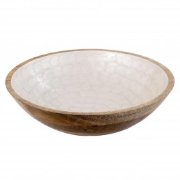 SIGNES GRIMALT Coupe Plateau rond en manguier et résine, Motif écailles nacrées blanches, diamètre 35 cm