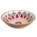 Grand Plat de Service décoratif en Bois de Manguier, Thème Floral Amérique du sud, diamètre 35 cm