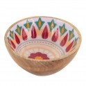 SIGNES GRIMALT Bol en Bois de Manguier, Thème Amérique du sud, Fleurs stylisées et picturales, diamètre 15 cm