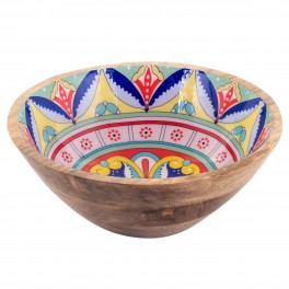 Plat de Service décoratif en Bois de Manguier, Thème Mandalas Indiens colorés, diamètre 25 cm