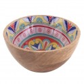 SIGNES GRIMALT Bol de service décoratif en Bois de Manguier, Thème Mandalas indiens colorés, diamètre 15 cm