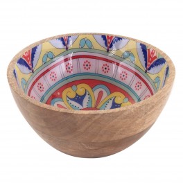 SIGNES GRIMALT Bol de service décoratif en Bois de Manguier, Thème Mandalas indiens colorés, diamètre 15 cm