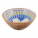 Plat de Service décoratif en Bois de Manguier, Thème rétro et Motifs Allover colorés, diamètre 25 cm