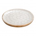 SIGNES GRIMALT Coupe Plateau Assiette ronde en manguier et résine, Motif écailles nacrées blanches, diamètre 23 cm