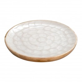SIGNES GRIMALT Coupe Plateau Assiette ronde en manguier et résine, Motif écailles nacrées blanches, diamètre 23 cm