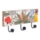 SIGNES GRIMALT Patère portemanteau en bois, 3 pommeaux noirs et illustrations tropicale sérigraphiée, L 38 cm